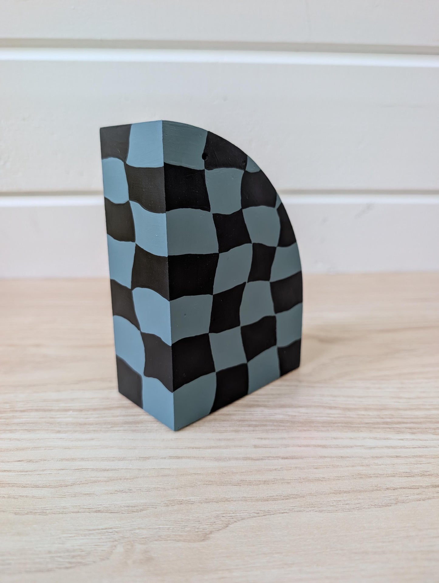 Curvy Checkered Bookend, Modern Maximalist Bookend