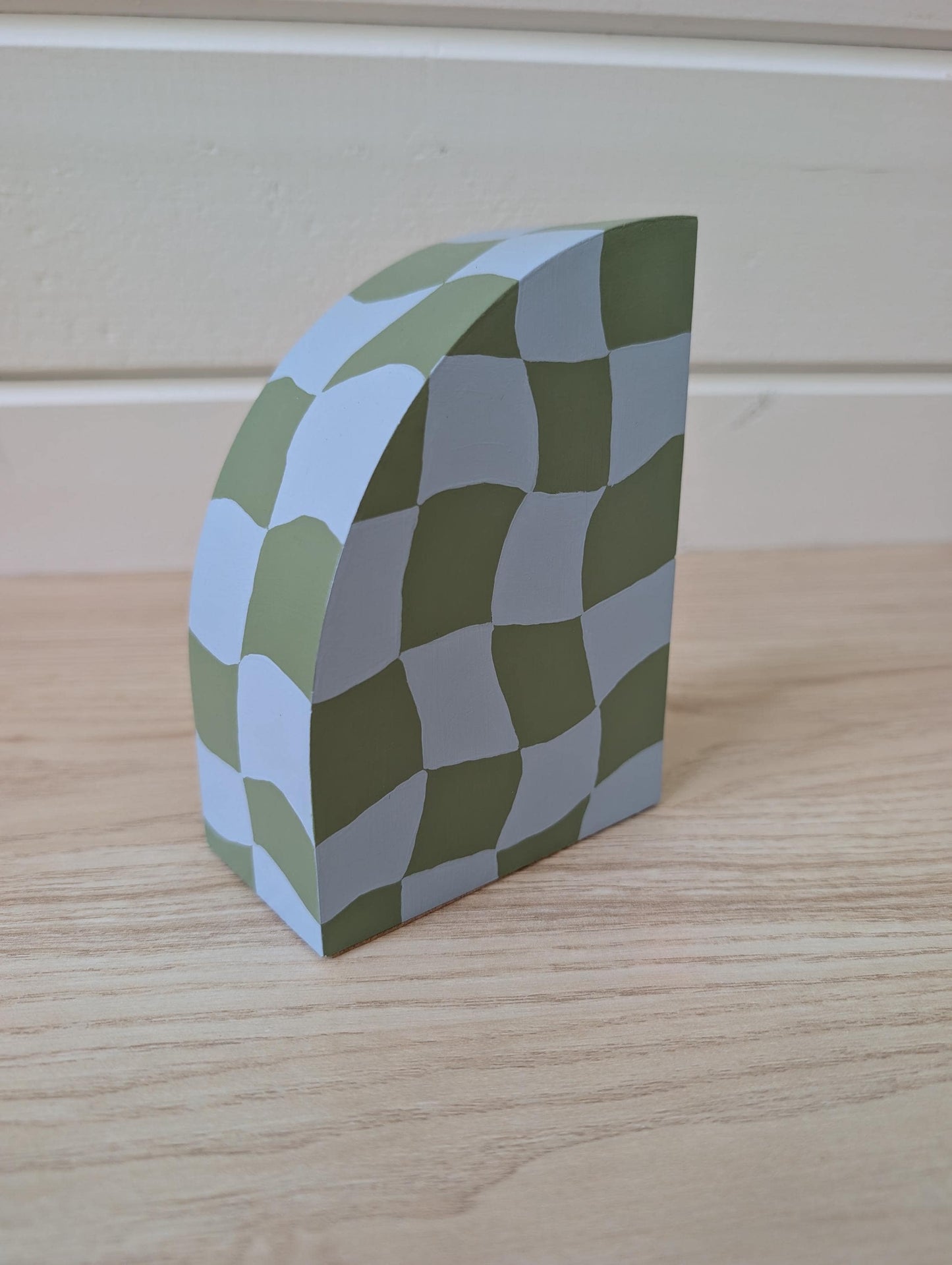 Painted Curvy Checkered Bookend, Modern Maximalist Bookend