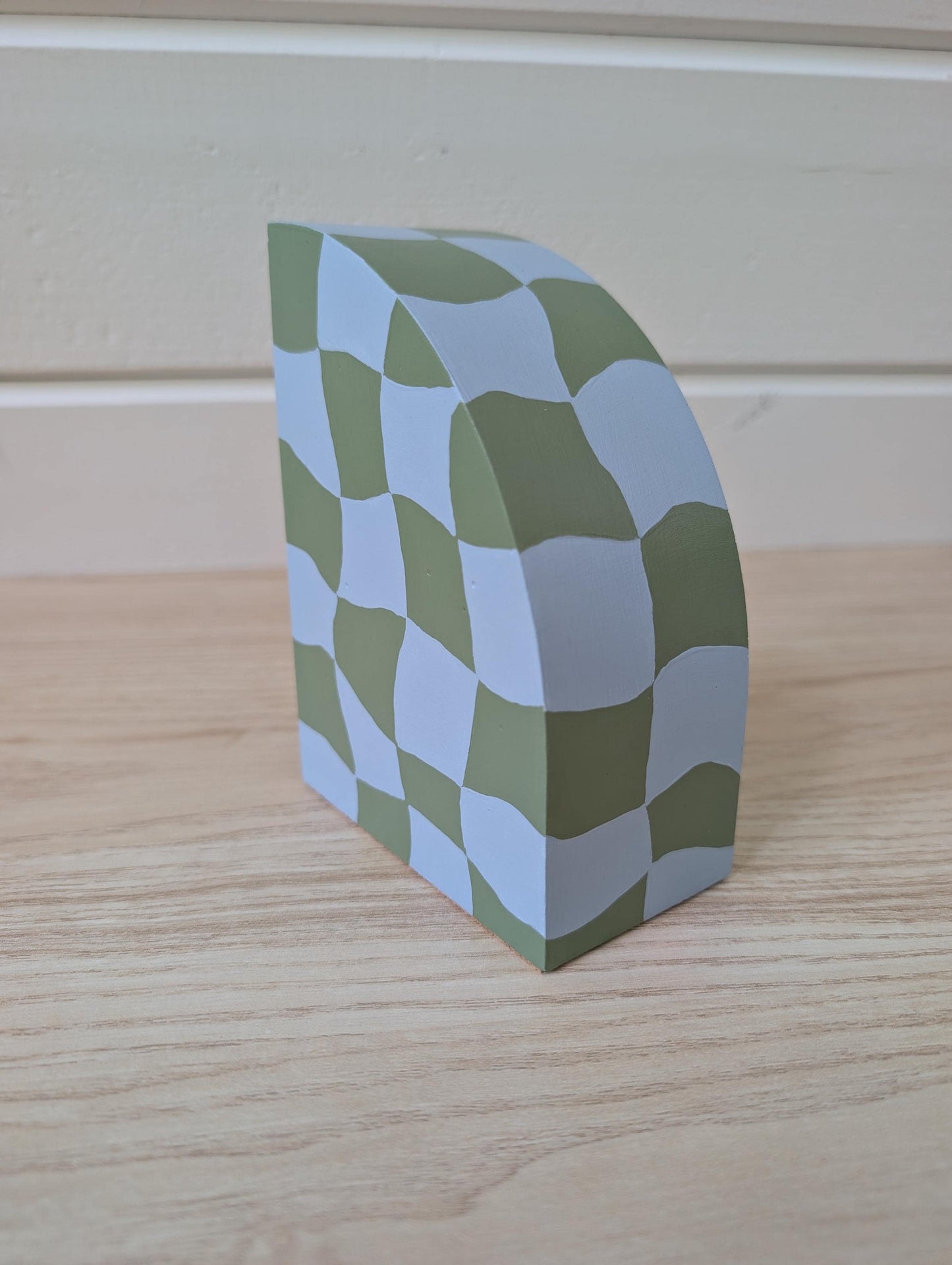 Painted Curvy Checkered Bookend, Modern Maximalist Bookend