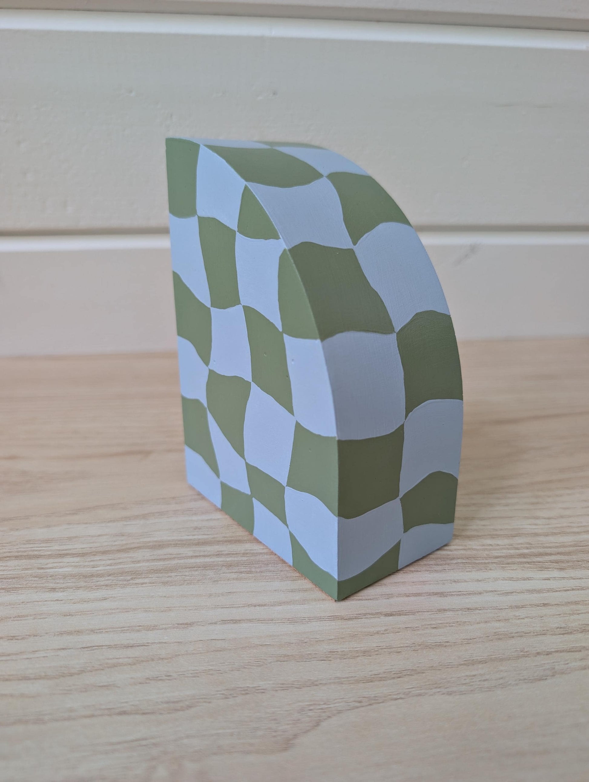 Painted Curvy Checkered Bookend, Modern Maximalist Bookend