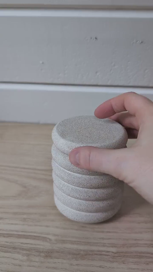 Concrete Lidded Jar, Modern Desk Organizer, Scalloped Bathroom Catchall Jar