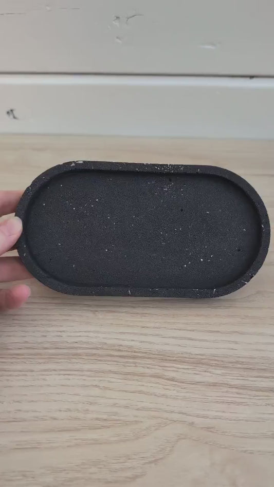 Minimalist Black Concrete Oval Tray for Bathroom & Skincare