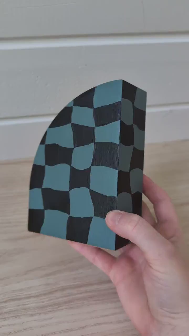 Curvy Checkered Bookend, Modern Maximalist Bookend
