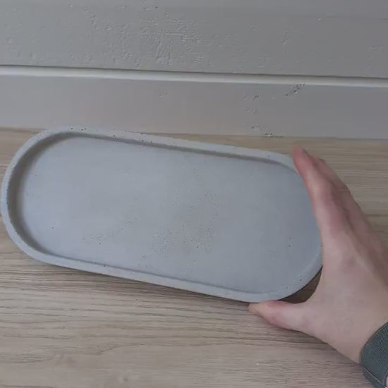 Concrete Large Oval Tray, Neutral Home Decor, Minimalist Trinket Tray