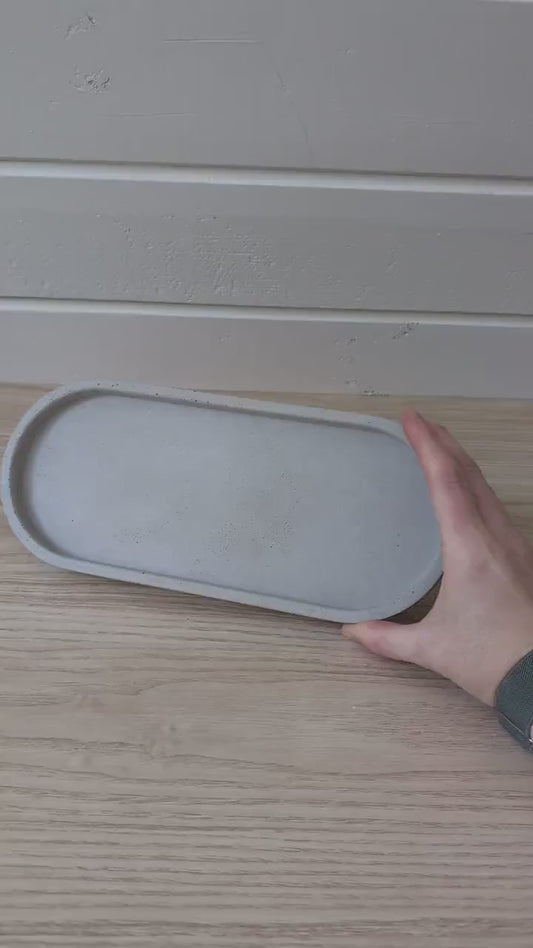 Concrete Large Oval Tray, Neutral Home Decor, Minimalist Trinket Tray