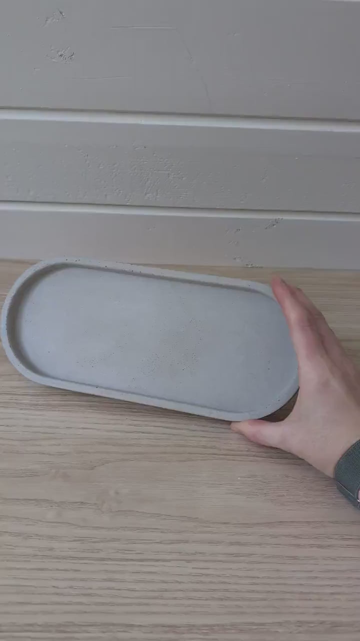 Concrete Large Oval Tray, Neutral Home Decor, Minimalist Trinket Tray