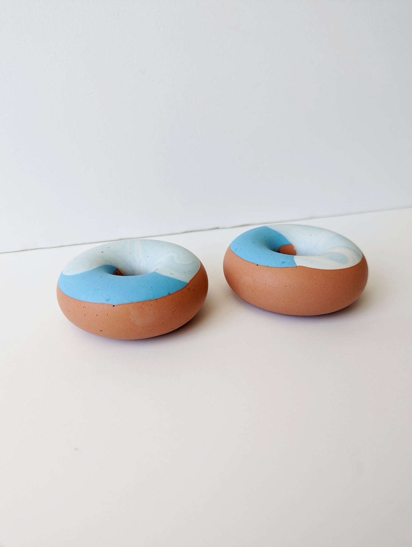 Terracotta Marbled Donut Taper Holder (Set of 2)
