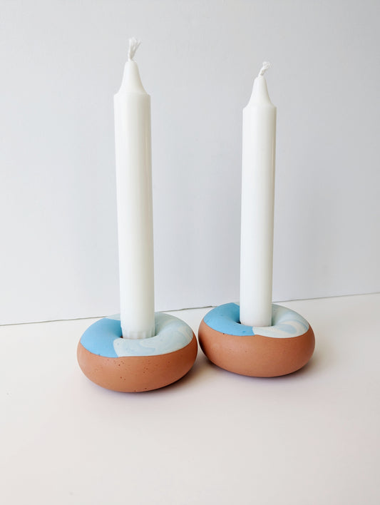 Terracotta Marbled Donut Taper Holder (Set of 2)