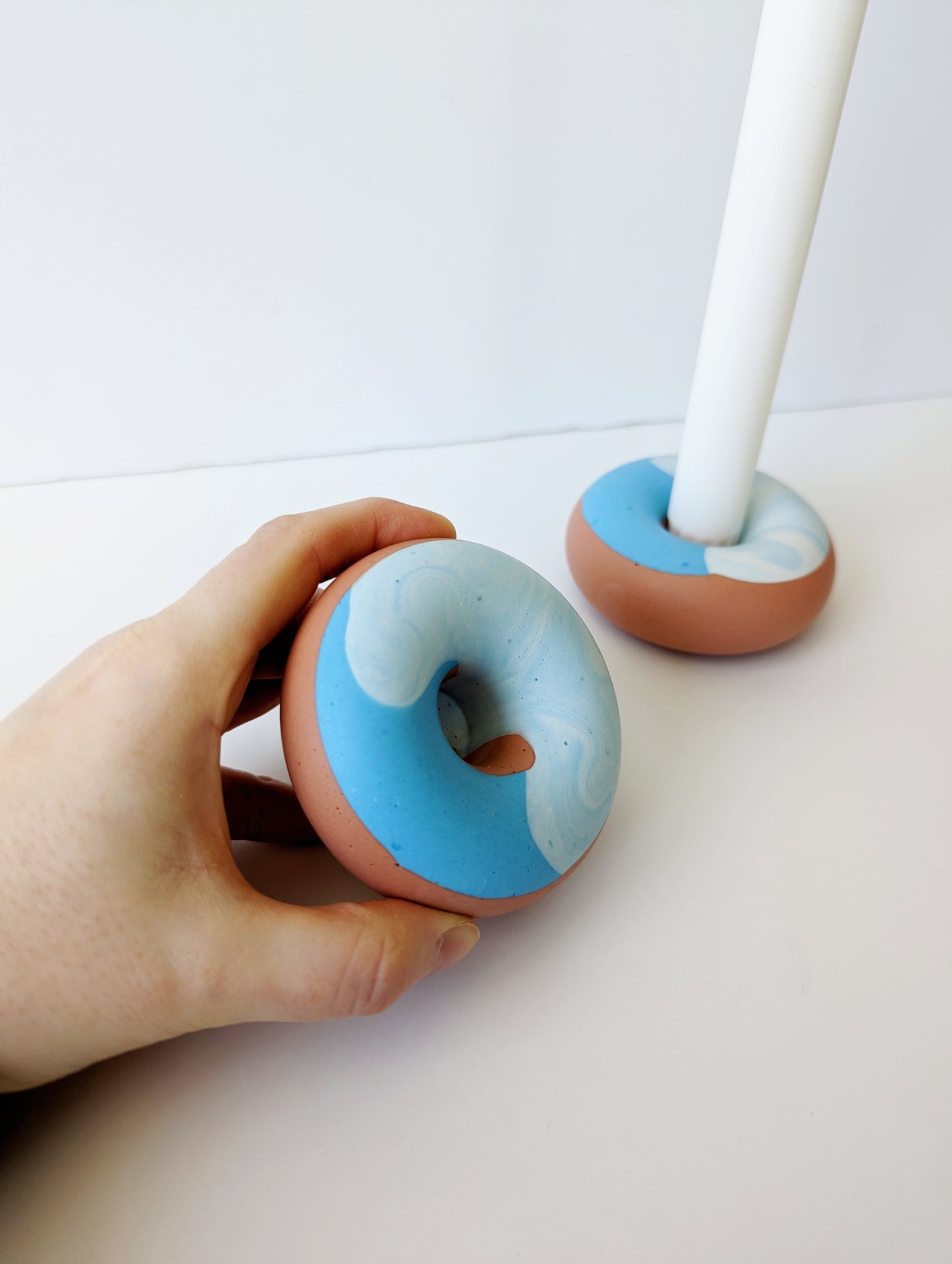 Terracotta Marbled Donut Taper Holder (Set of 2)