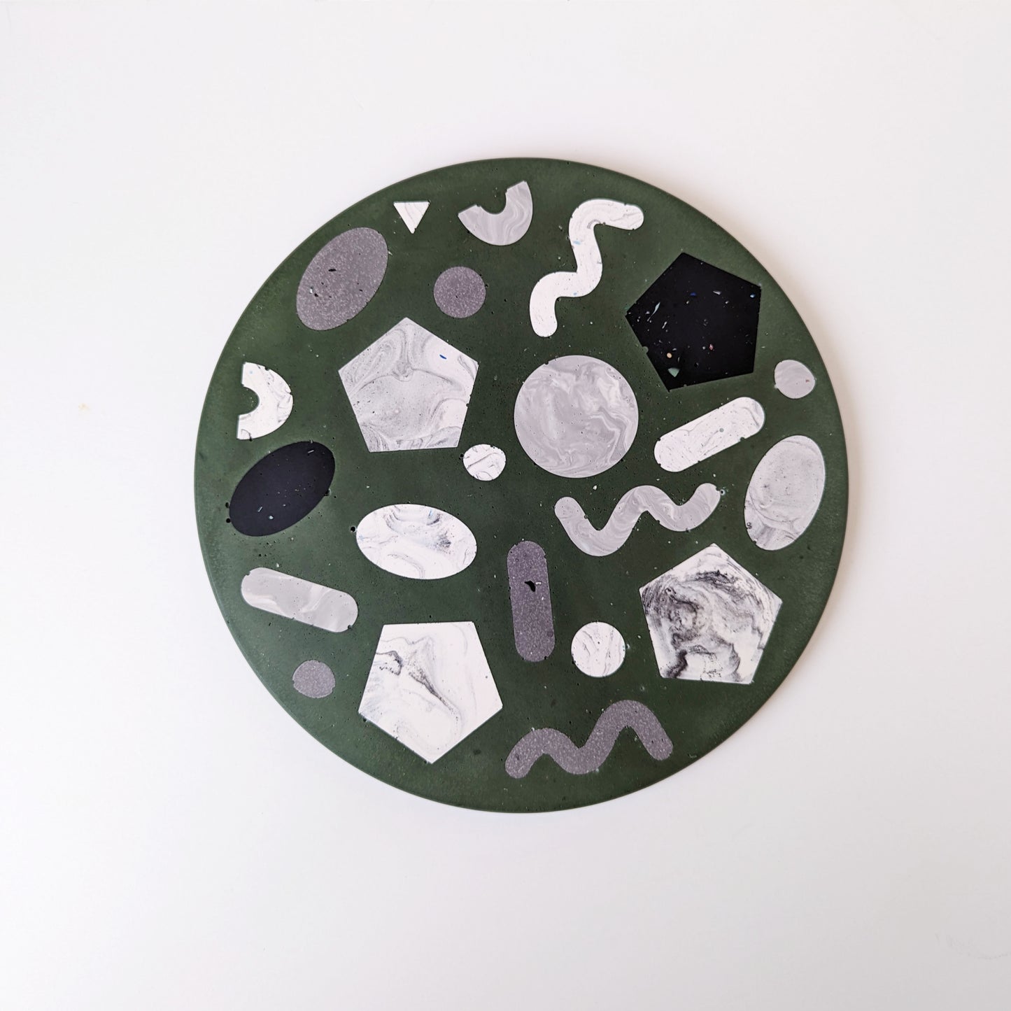 Forest Green Shapes Round Tray