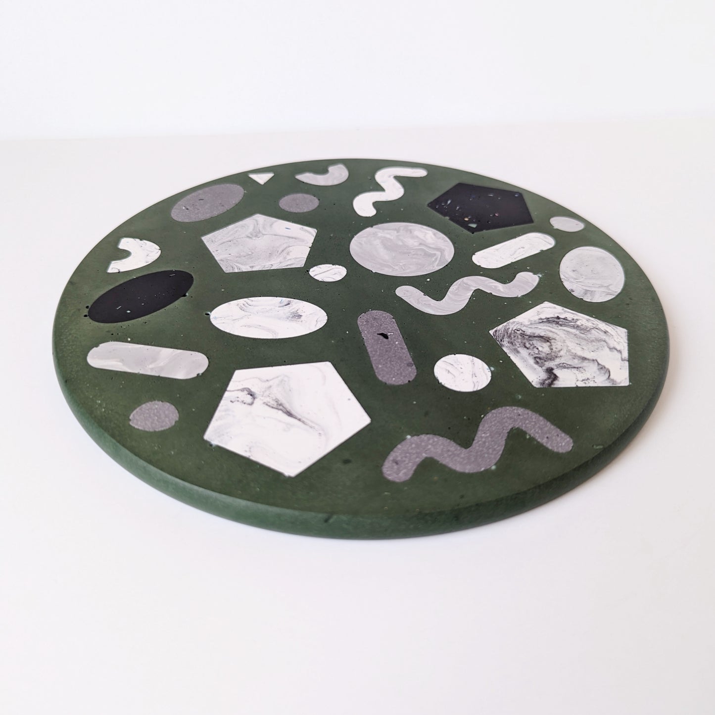 Forest Green Shapes Round Tray