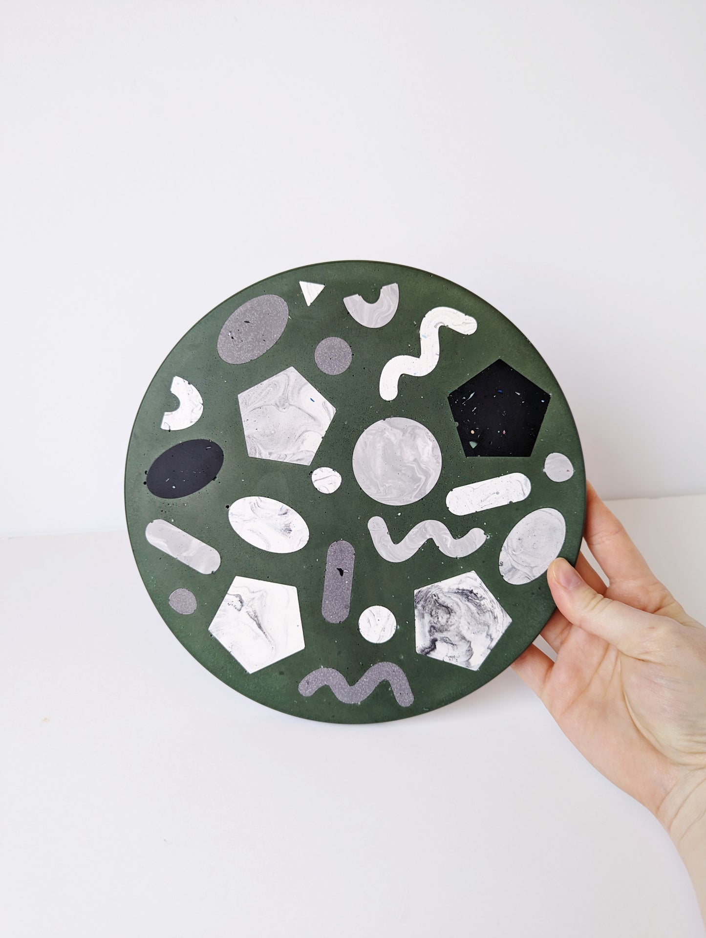 Forest Green Shapes Round Tray