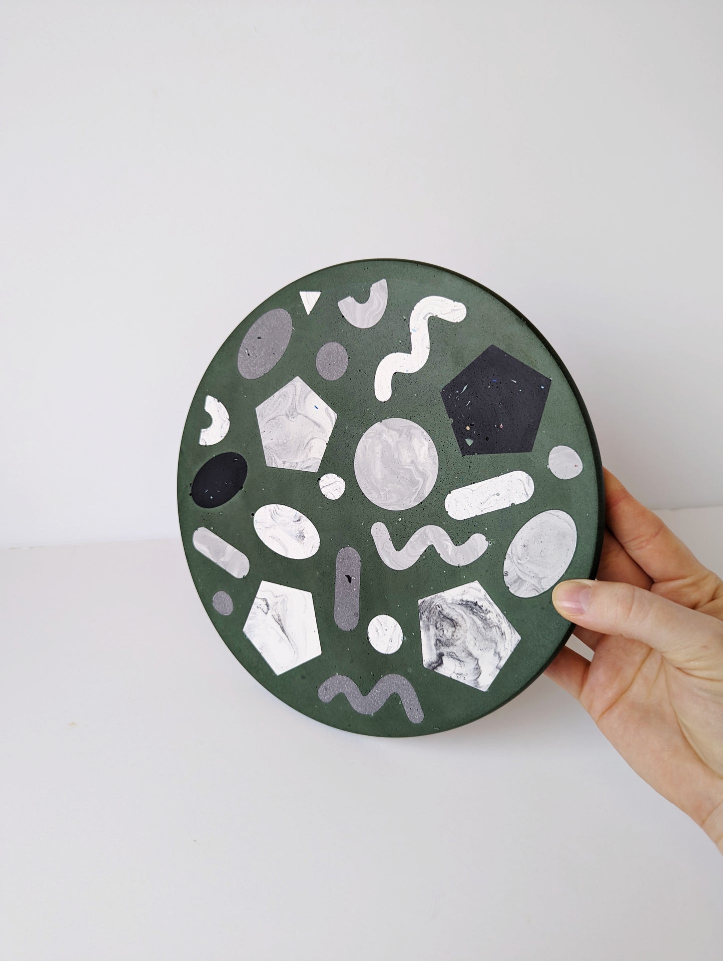 Forest Green Shapes Round Tray