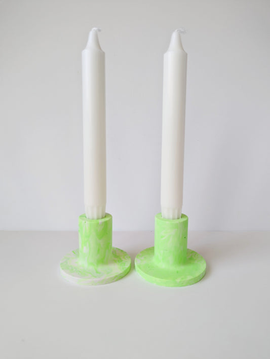 Neon Green Marbled Taper Holder (Set of 2)
