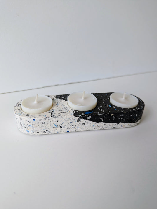Charcoal & White Terrazzo Tealight Trio Candleholder