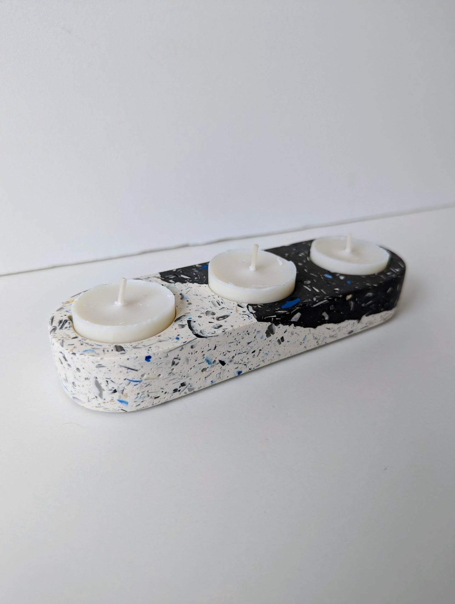 Charcoal & White Terrazzo Tealight Trio Candleholder