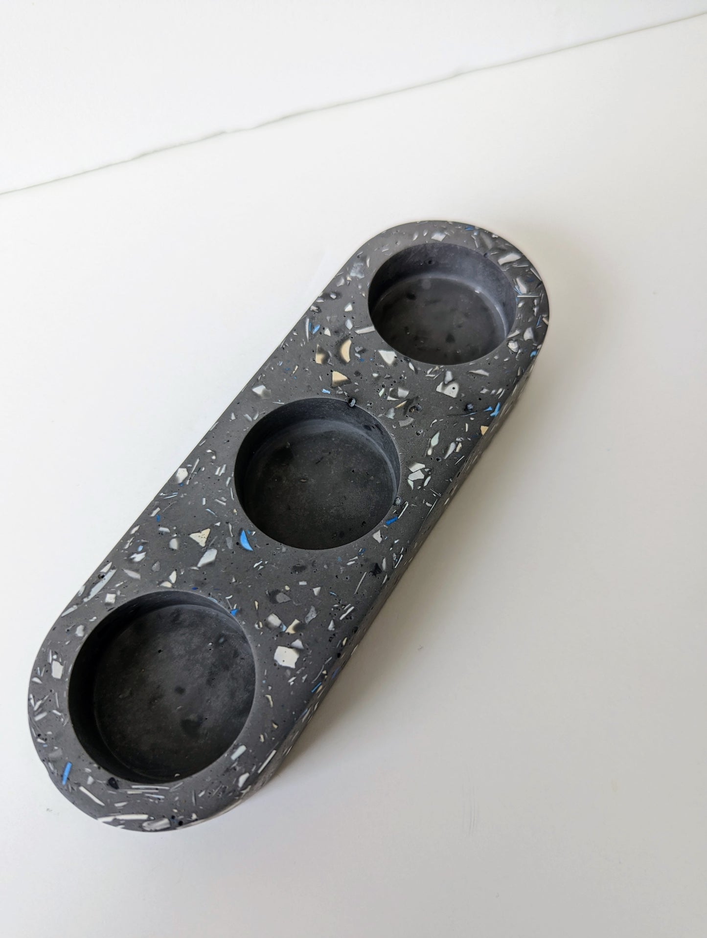 Charcoal Terrazzo Tealight Trio Candleholder