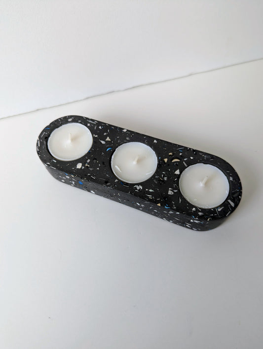Charcoal Terrazzo Tealight Trio Candleholder