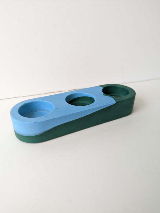 Bright Blue & Dark Green Tealight Trio Candleholder