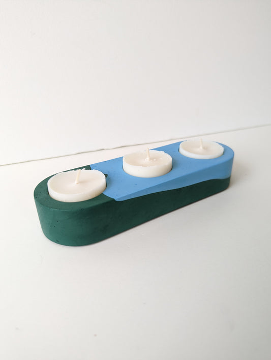 Bright Blue & Dark Green Tealight Trio Candleholder
