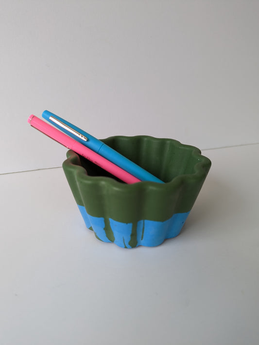 Bright Blue & Moss Green Wavy Bowl