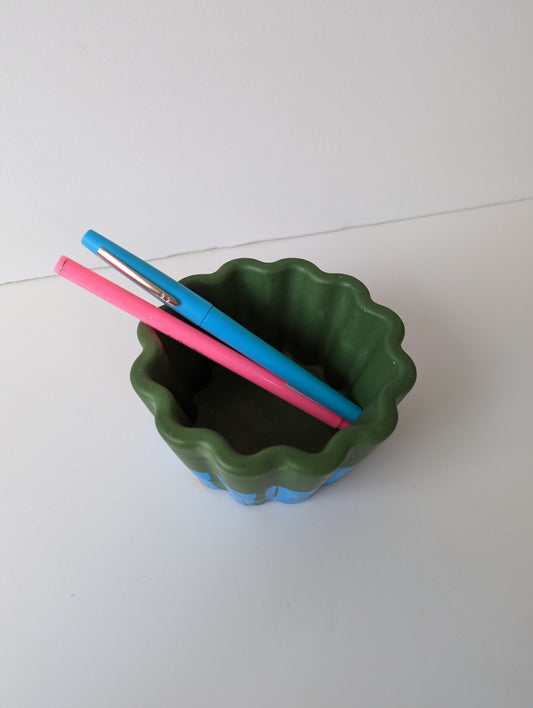 Bright Blue & Moss Green Wavy Bowl