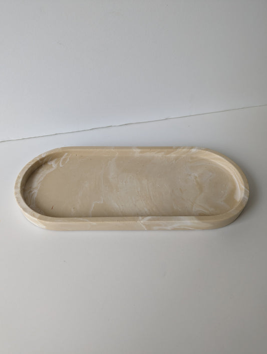 Tan & White Marbled Large Oval Tray