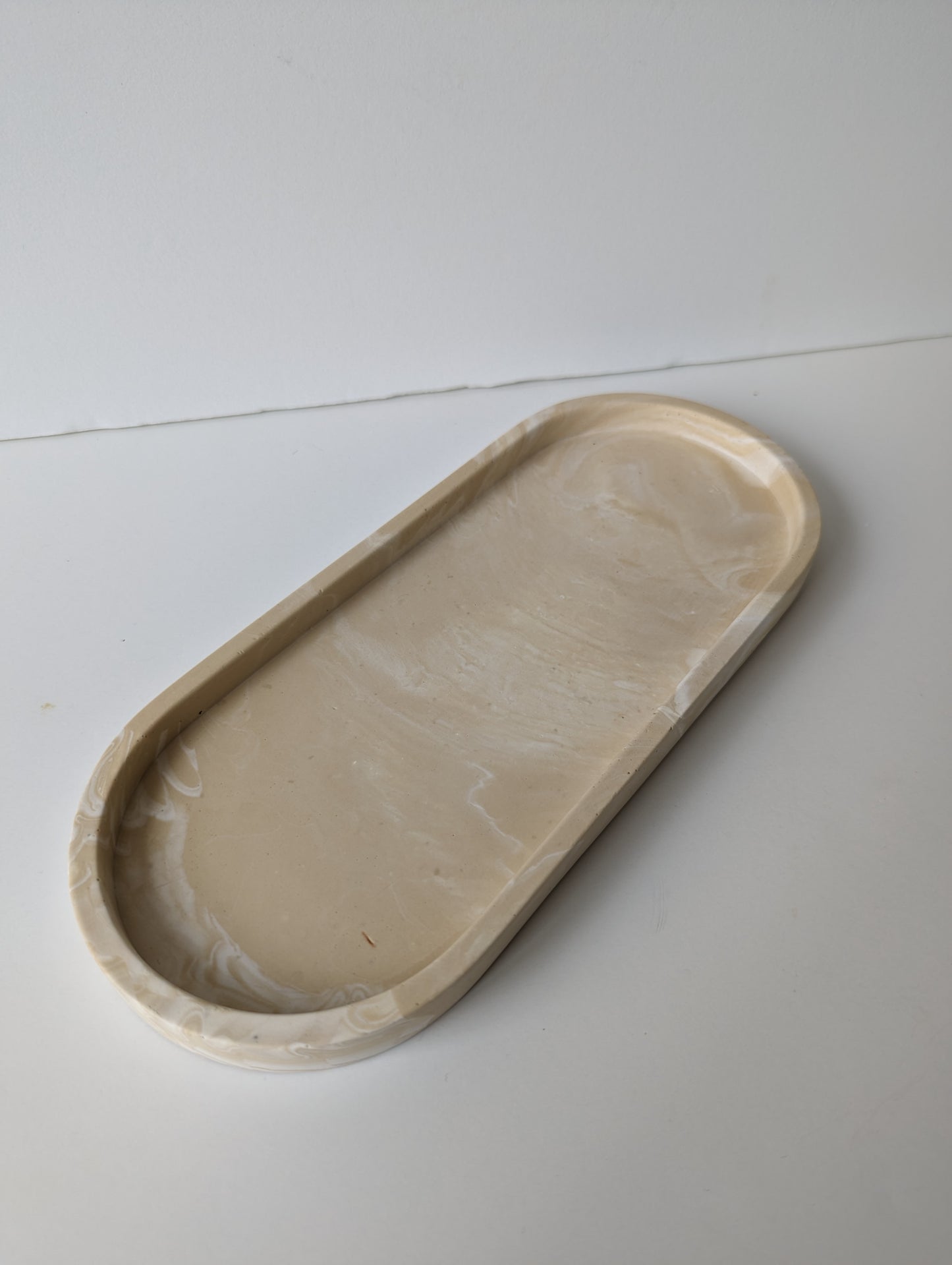 Tan & White Marbled Large Oval Tray