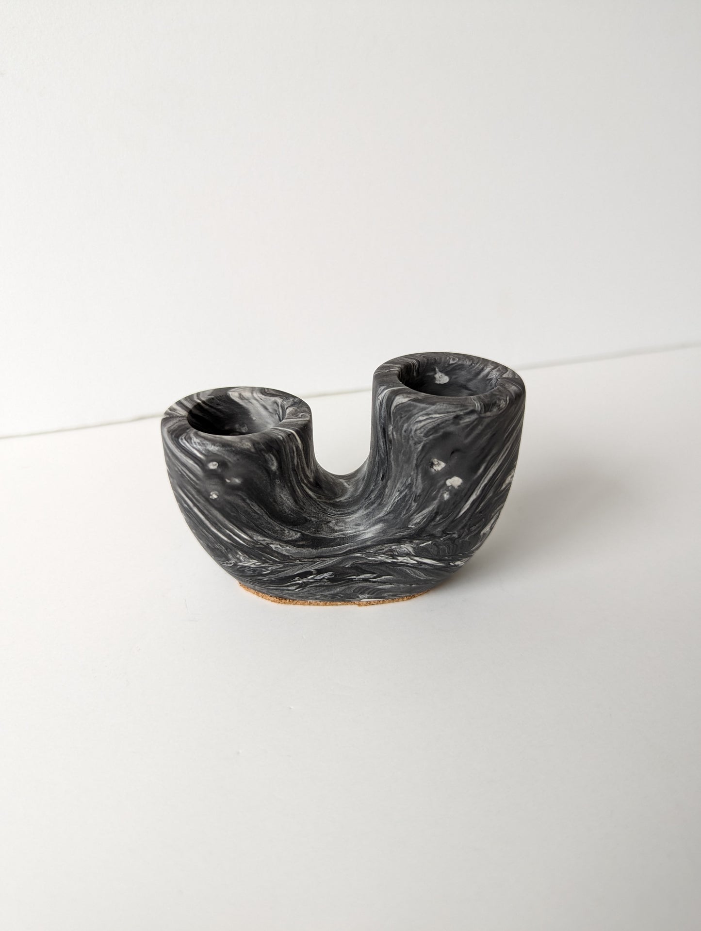 Black Marbled U-Shaped Taper Candle Holder