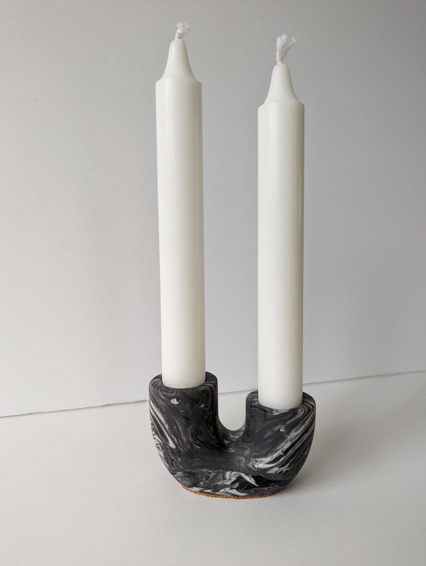 Black Marbled U-Shaped Taper Candle Holder