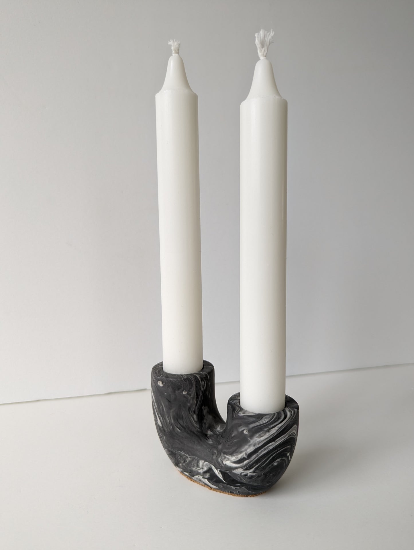 Black Marbled U-Shaped Taper Candle Holder