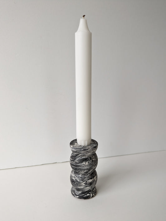 Black Marbled Short Bubble Taper Holder