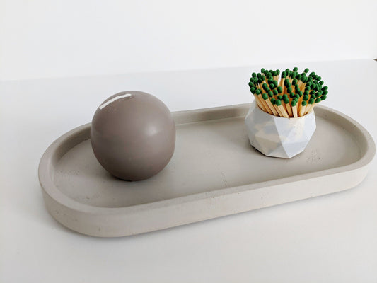 Concrete Pill Shaped Tray. Minimalist Concrete Bathroom Tray. Modern Home Office Desk Tray. Modern Scandi Home Decor. Oblong Tray for Keys.