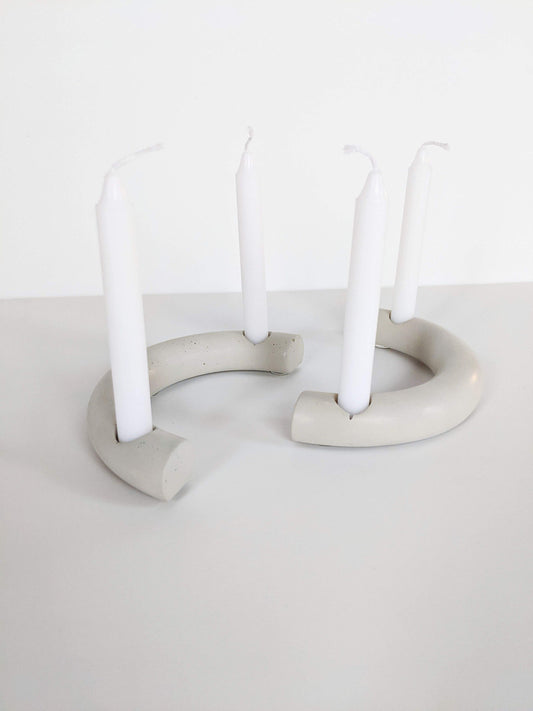 Crescent Mini Taper Holder. Minimalist Concrete Mini Candleholder. Modern Scandi Home Decor. Gifts under 30.